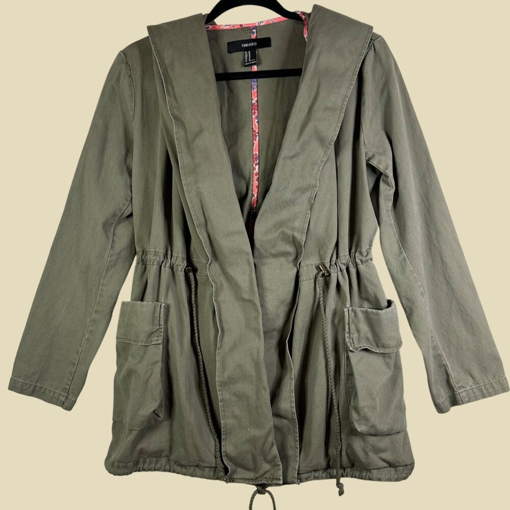 Hooded Military Army Jacket w/ Drawstring Waist Size M Functional Gorpcore Muted